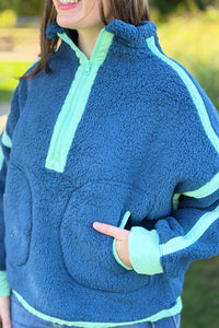Half Zip Sherpa Fleece Sweatshirt - Navy