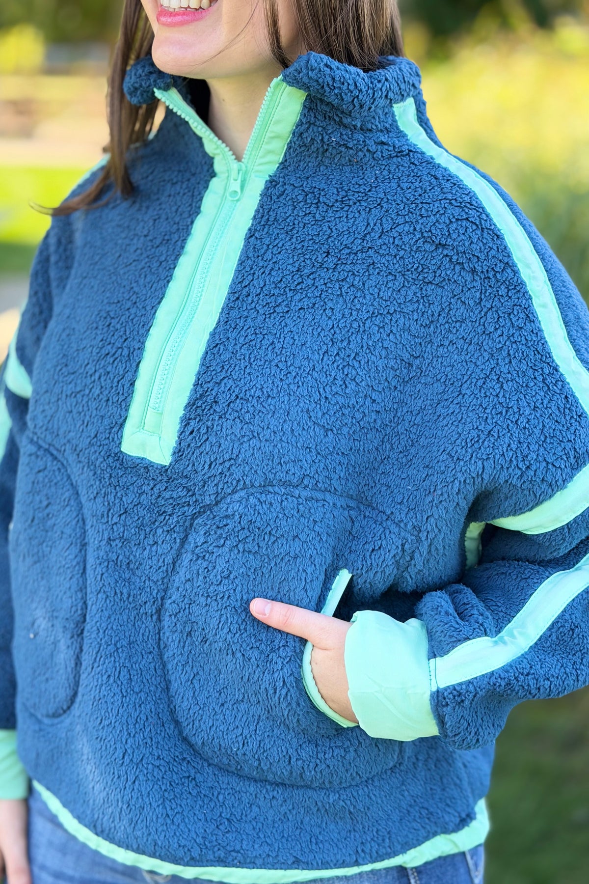 Half Zip Sherpa Fleece Sweatshirt - Navy