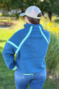 Half Zip Sherpa Fleece Sweatshirt - Navy