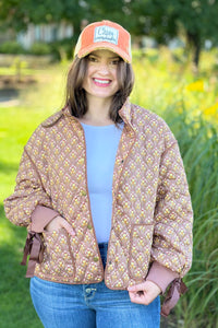 Floral Quilted Jacket Ribbon Sleeve