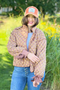 Floral Quilted Jacket Ribbon Sleeve