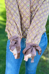 Floral Quilted Jacket Ribbon Sleeve