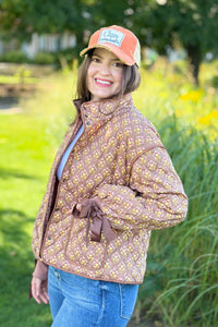 Floral Quilted Jacket Ribbon Sleeve