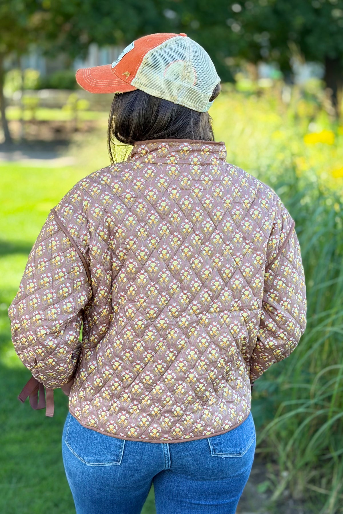 Floral Quilted Jacket Ribbon Sleeve