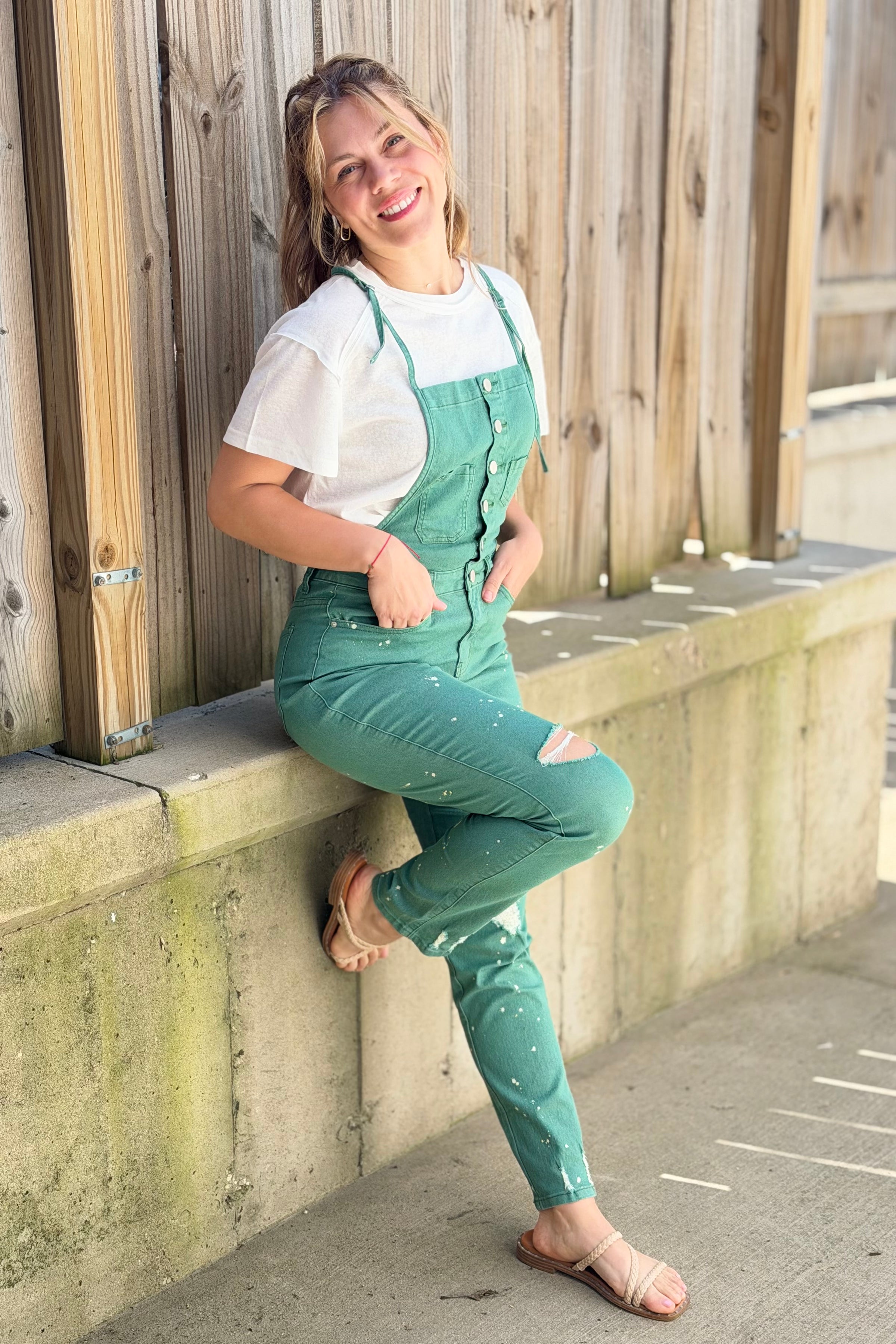 Washed Stretch Twill Jumpsuit - Green
