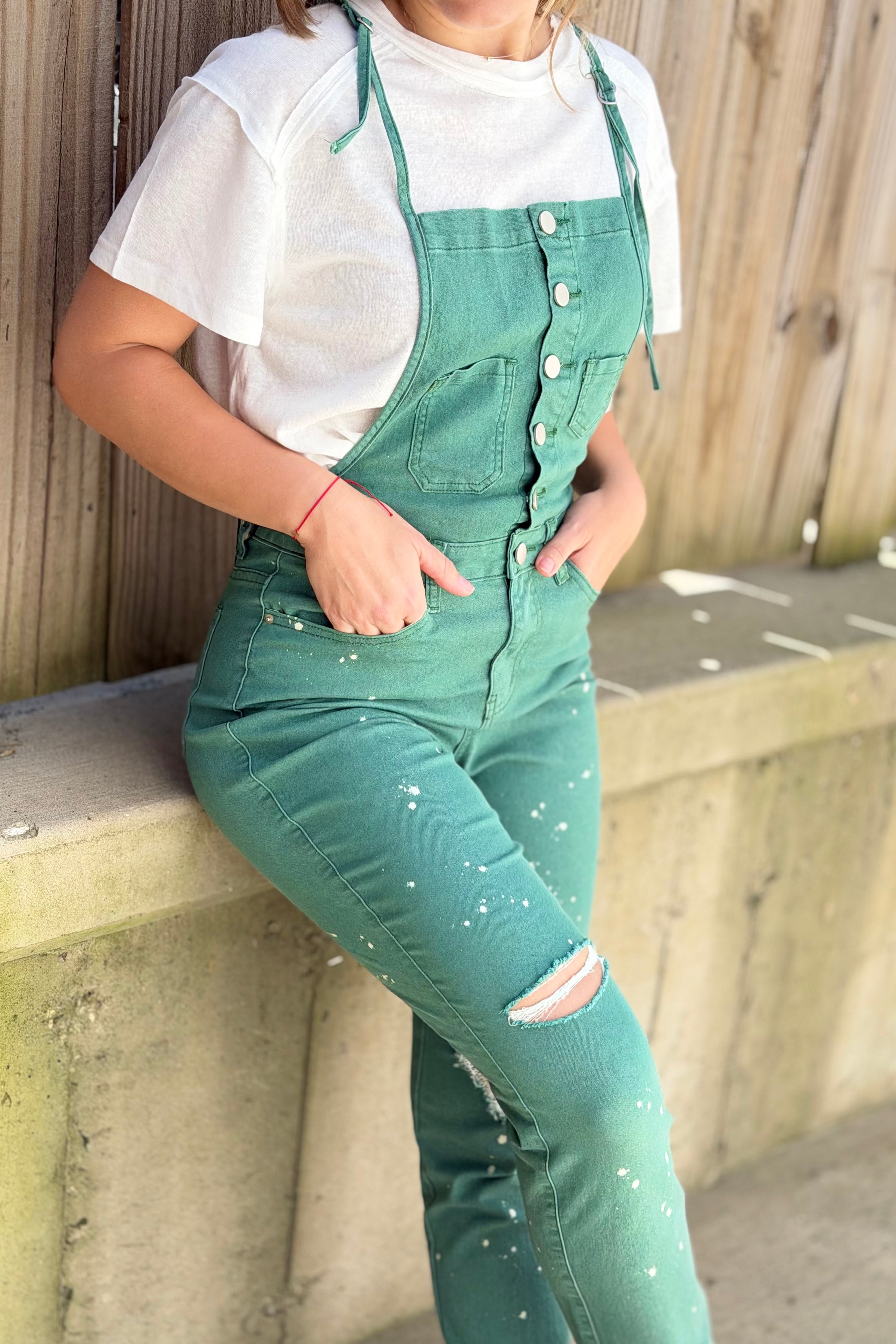 Washed Stretch Twill Jumpsuit - Green
