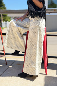 Wide Leg Polka Dot Pants - Cream