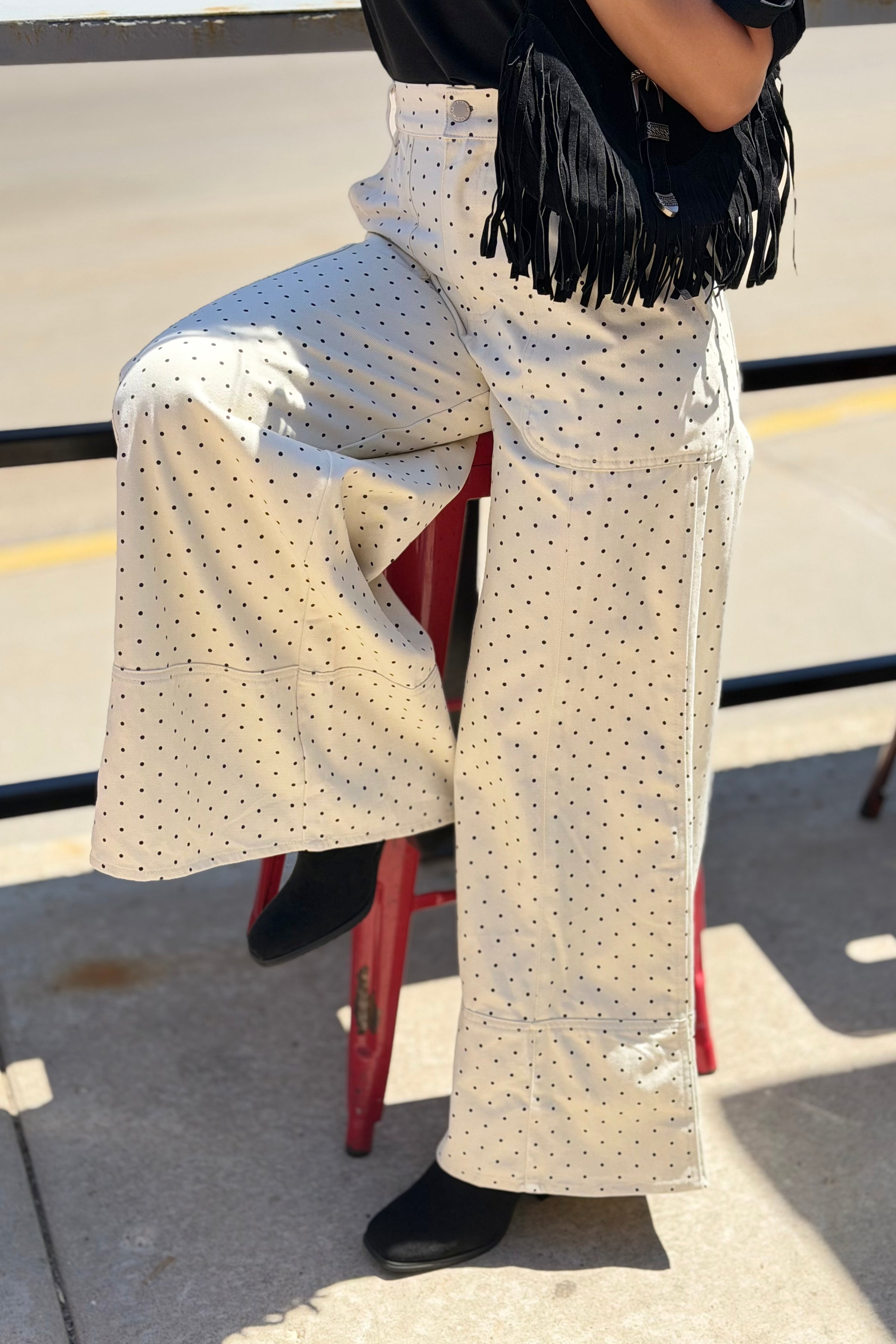 Wide Leg Polka Dot Pants - Cream