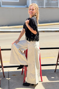 Wide Leg Polka Dot Pants - Cream