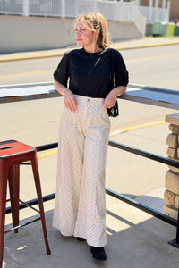 Wide Leg Polka Dot Pants - Cream