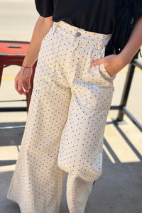 Wide Leg Polka Dot Pants - Cream