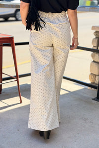 Wide Leg Polka Dot Pants - Cream