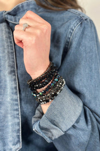 Glass Bead 9 Set Bracelet - Black