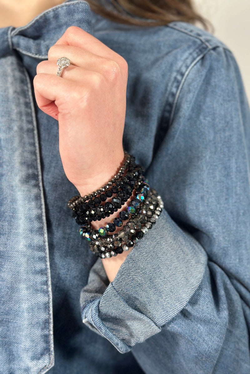 Glass Bead 9 Set Bracelet - Black