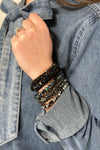 Glass Bead 9 Set Bracelet - Black