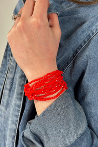 10 Piece Stackable Boho Bracelet - Red