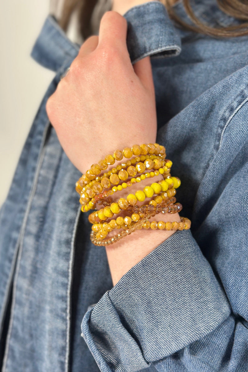 Glass Bead 9 Set Bracelet - Mustard