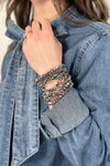 Glass Bead 9 Set Bracelet - Hematite