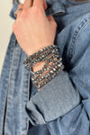 Glass Bead 9 Set Bracelet - Hematite