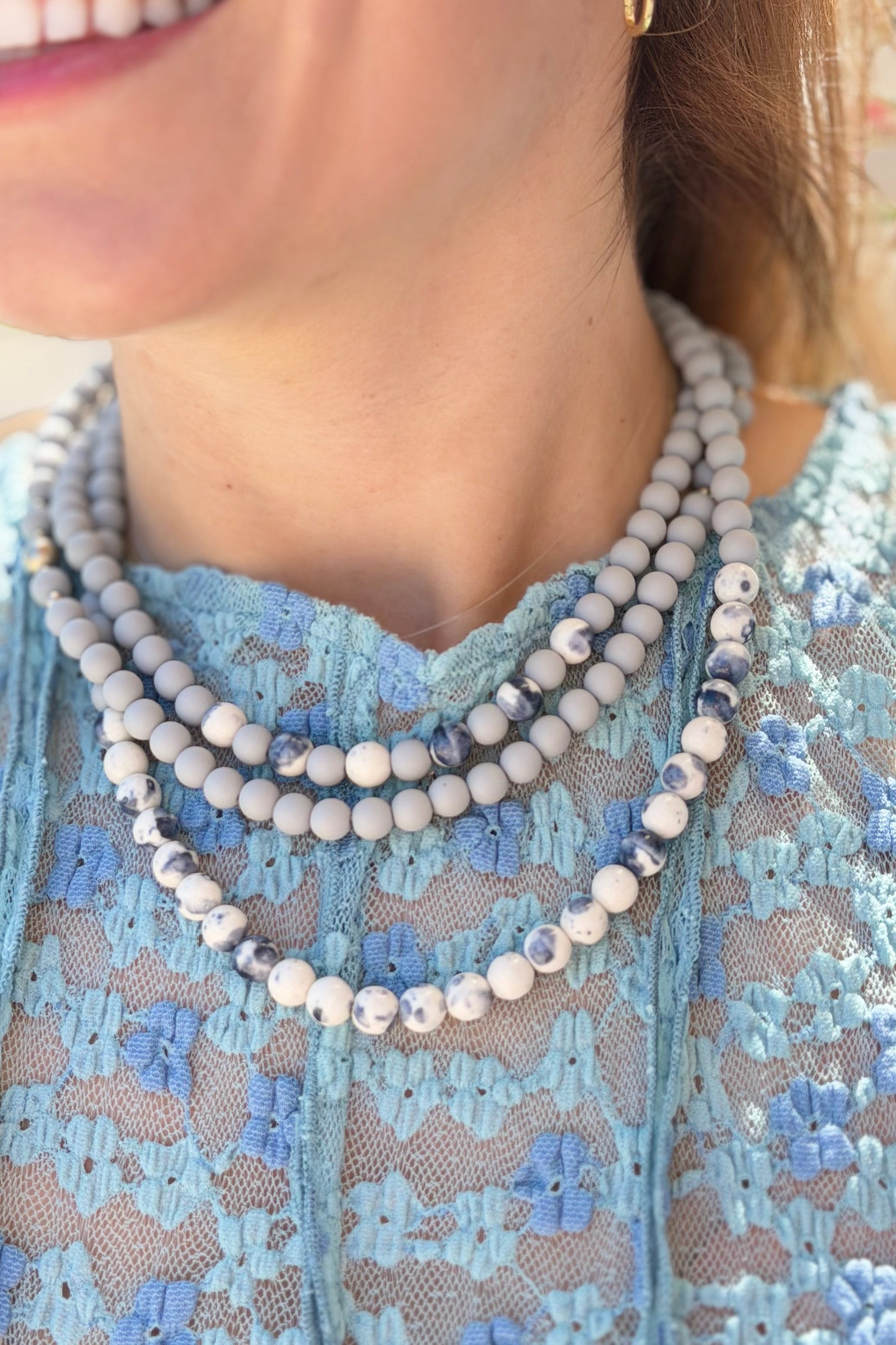 Porcelain & Resin Beaded Layered Necklace