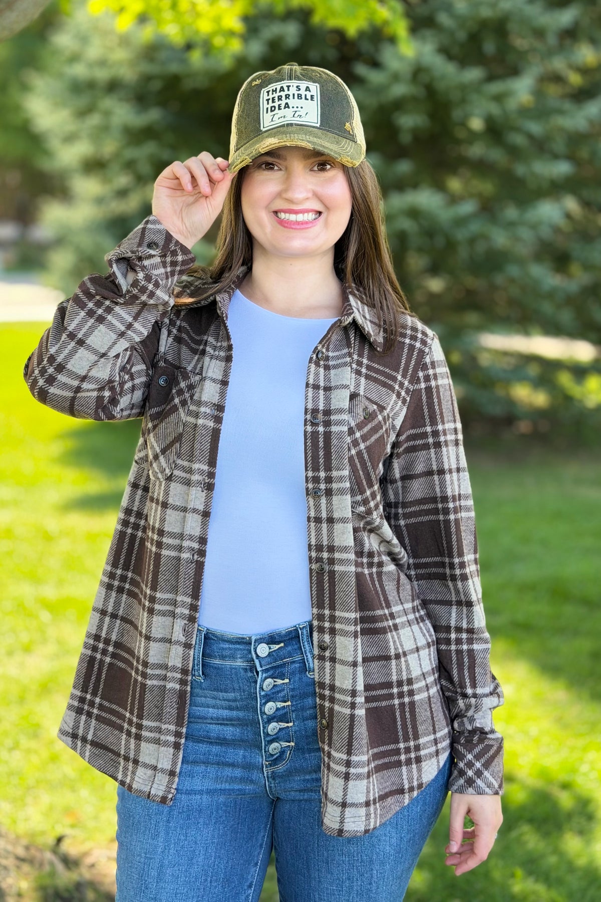 Plaid Button Up - Chocolate, Brown & Tan