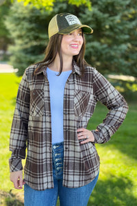 Plaid Button Up - Chocolate, Brown & Tan