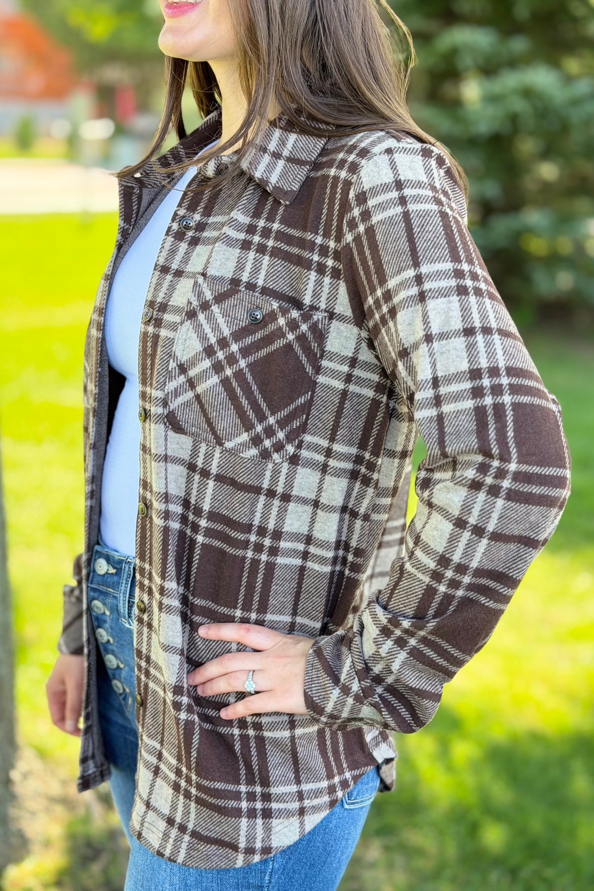 Plaid Button Up - Chocolate, Brown & Tan