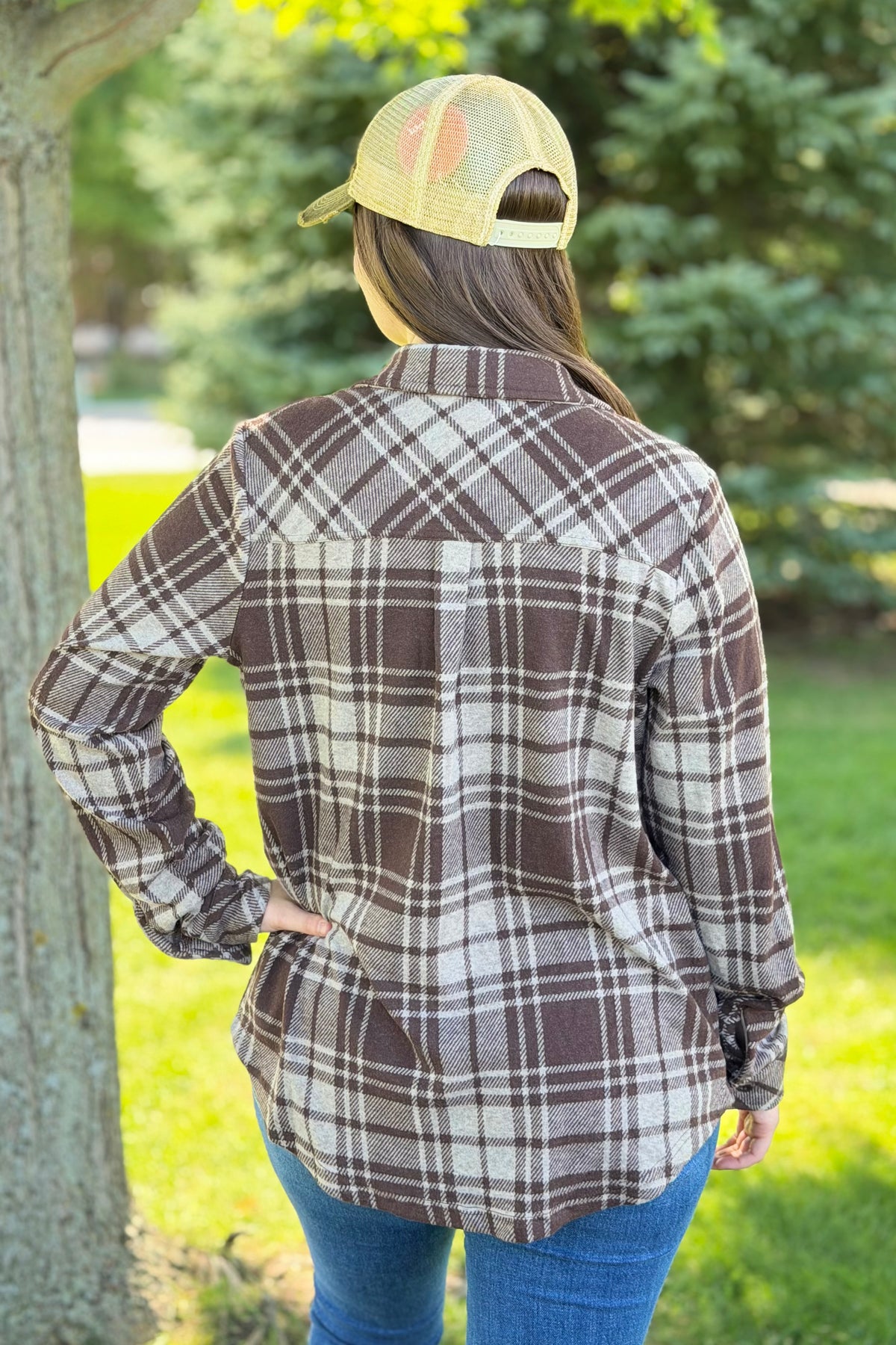 Plaid Button Up - Chocolate, Brown & Tan