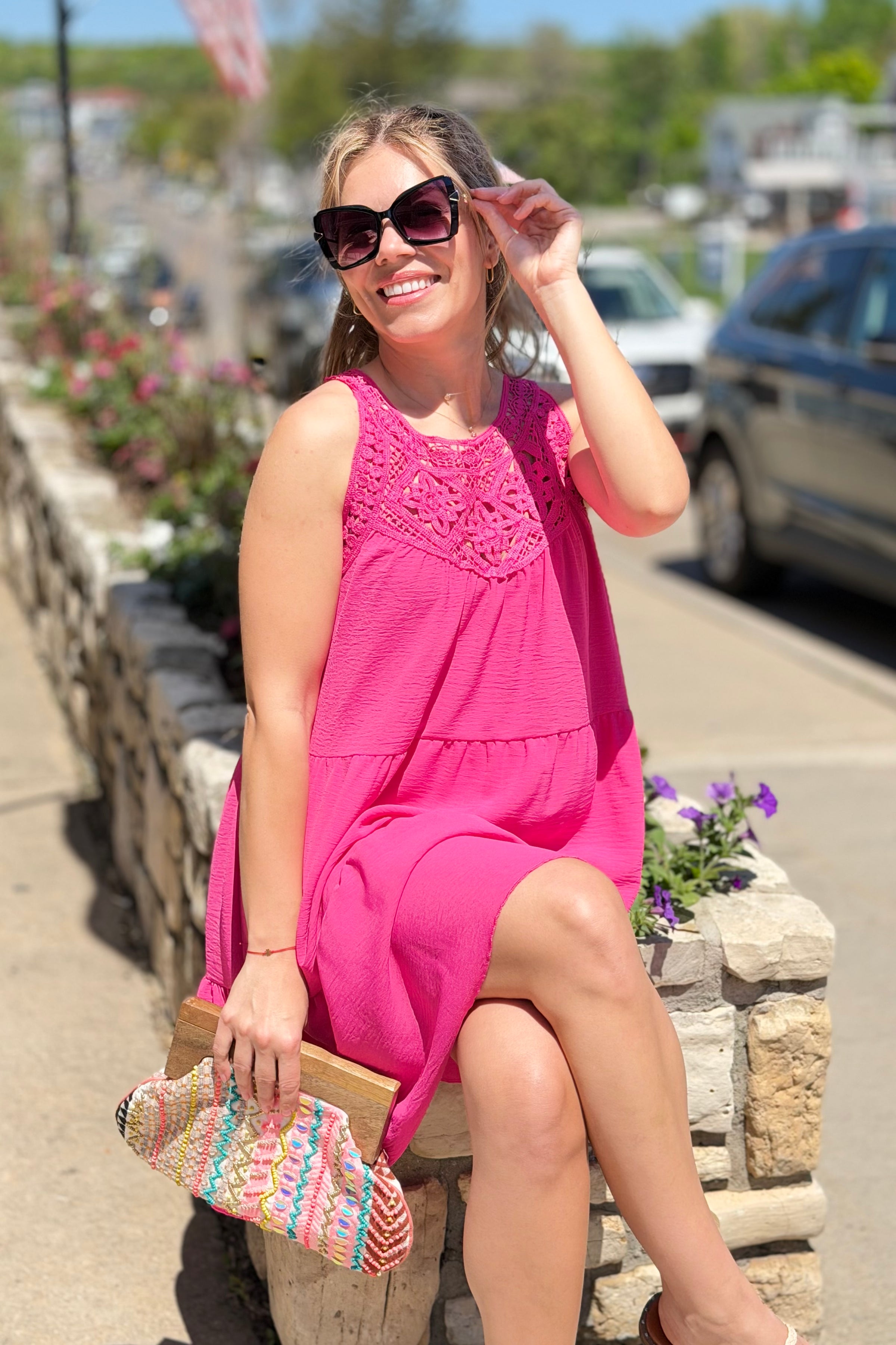 Sleeveless Lace Tiered Dress
