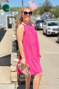 Sleeveless Lace Tiered Dress - Fuchsia