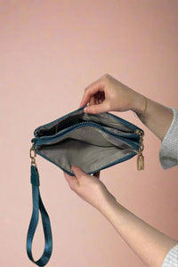 Cove Double Zip Nylon Wristlet - Teal