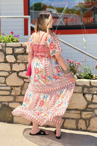 Flower Printed Chiffon Maxi Dress