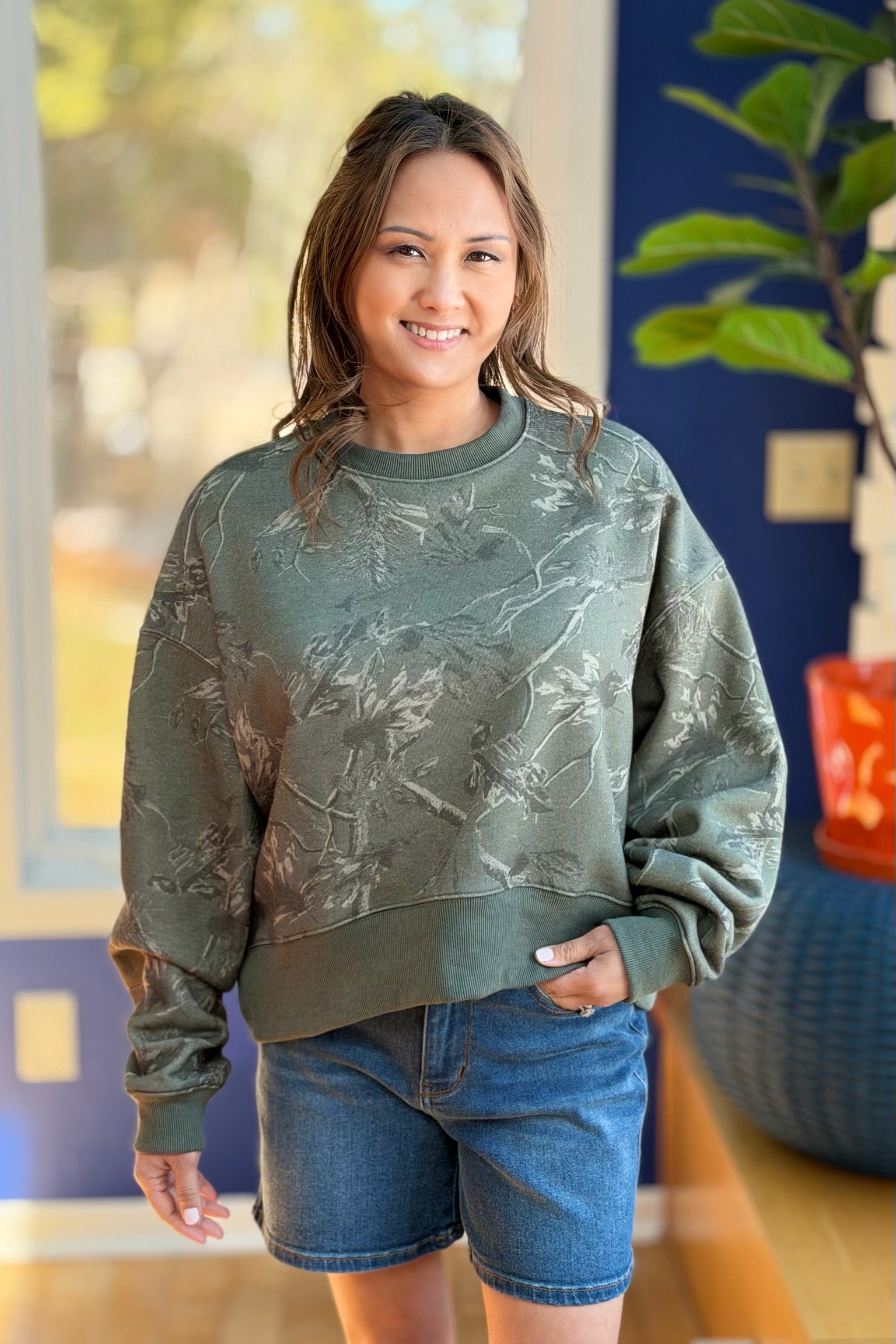 Camouflage Dropped Shoulders Sweatshirt - Olive