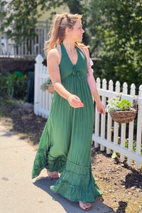 Halter Neck Smocked Maxi Dress - Green