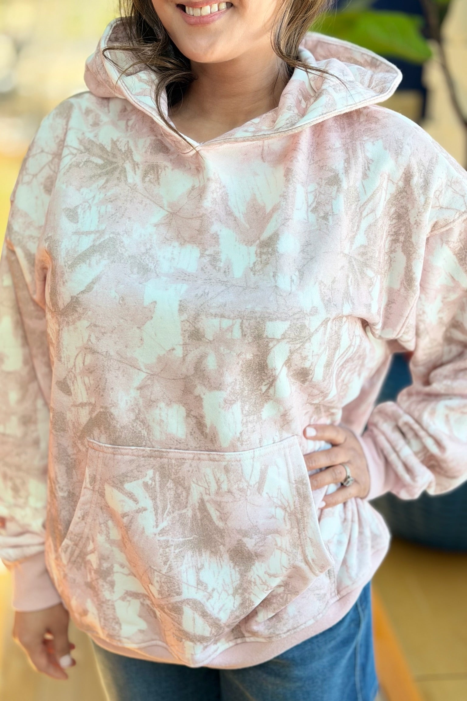 Floral Printed Fleece Hoodie - Pink Camo