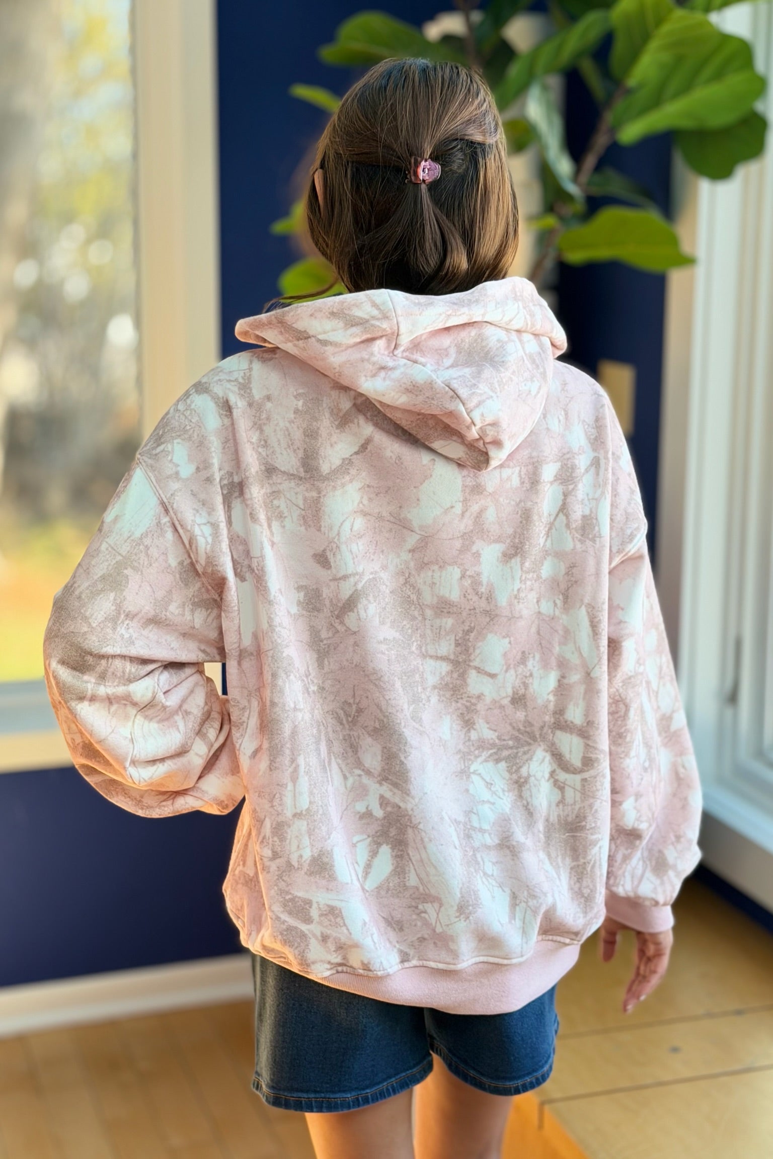 Floral Printed Fleece Hoodie - Pink Camo