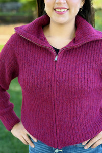 High Neck Zipper Sweater - Cabernet