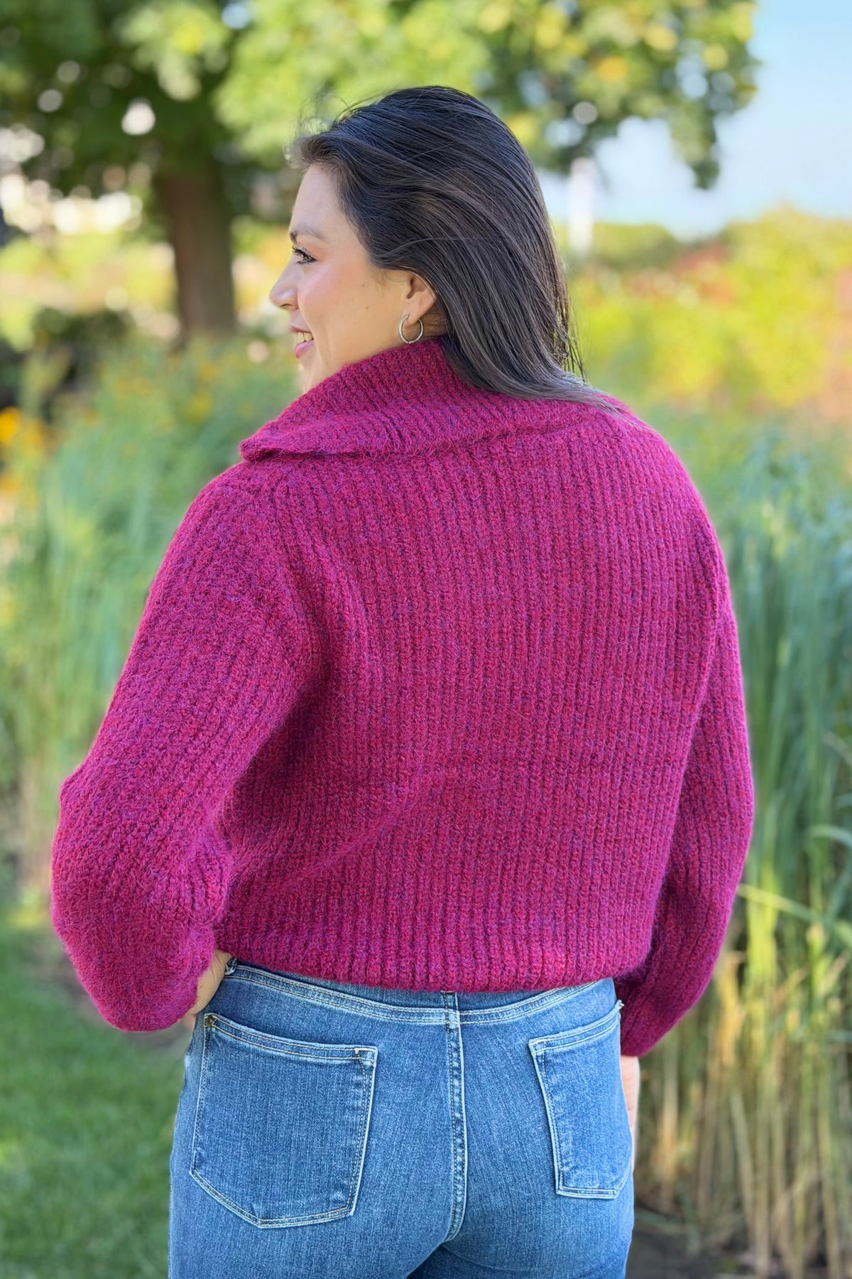 High Neck Zipper Sweater - Cabernet