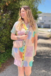 Geometric Button Down Dress - Multi