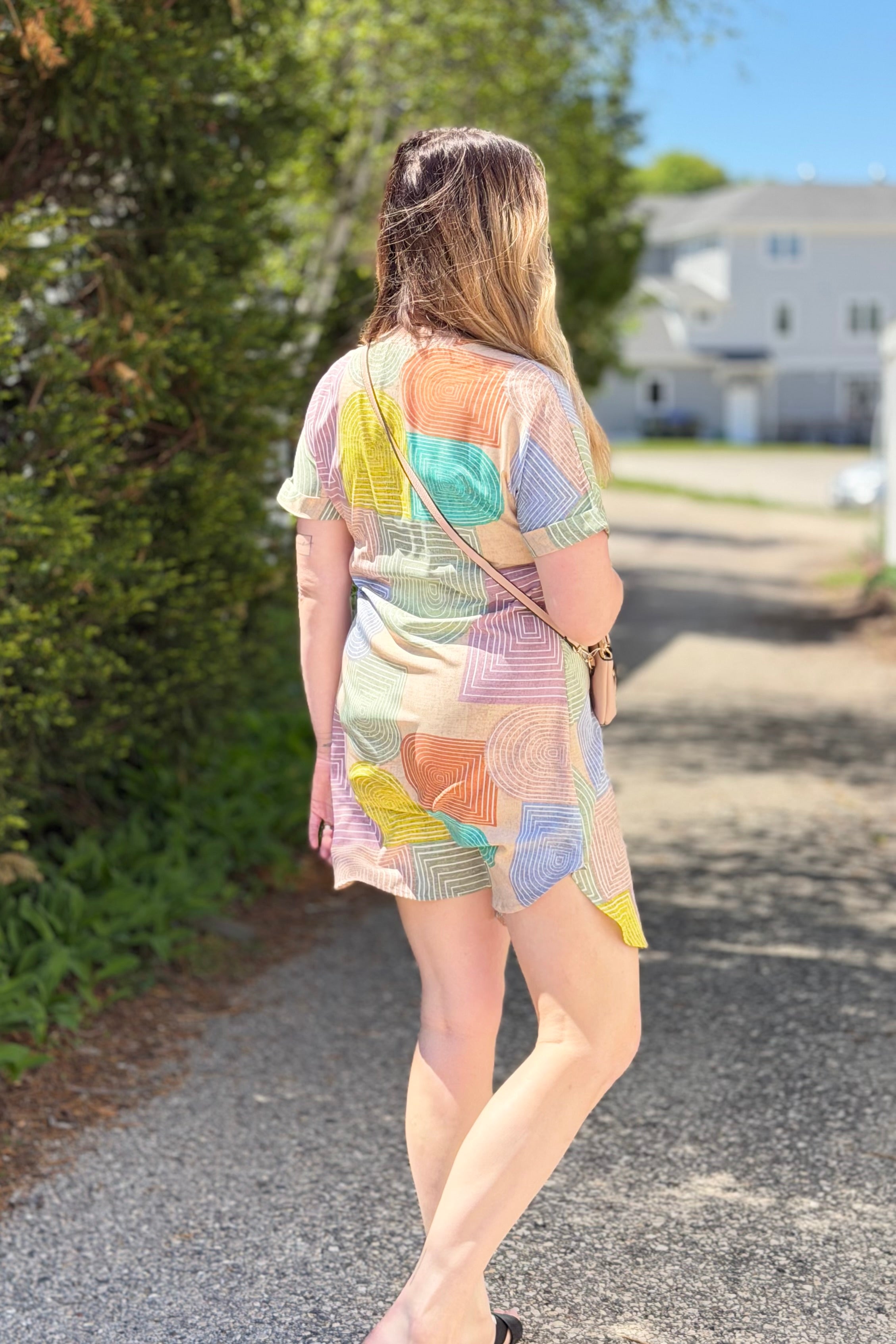 Geometric Button Down Dress - Multi