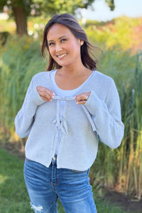 Tie Front Sweater Cardigan - Grey
