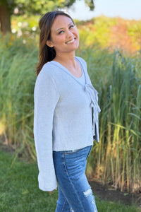 Tie Front Sweater Cardigan - Grey
