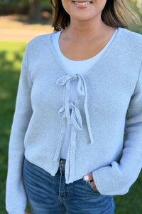 Tie Front Sweater Cardigan - Grey