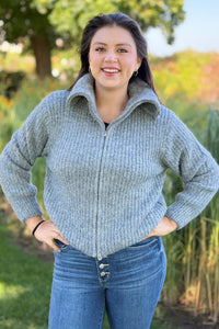 High Neck Zipper Sweater - Grey