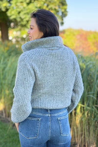 High Neck Zipper Sweater - Grey