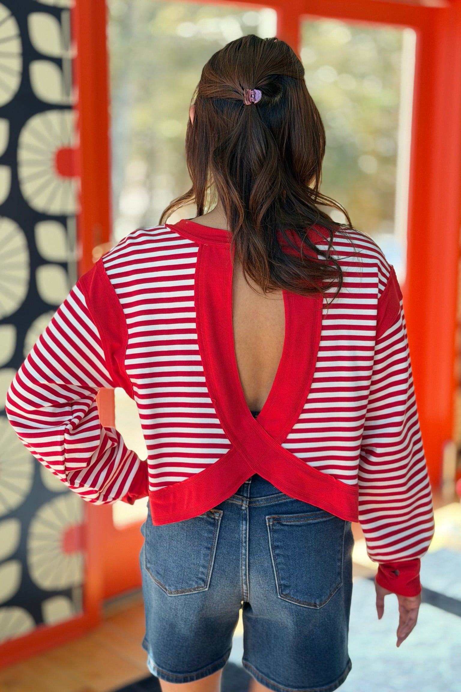 Color-Block Stripe Backless Top