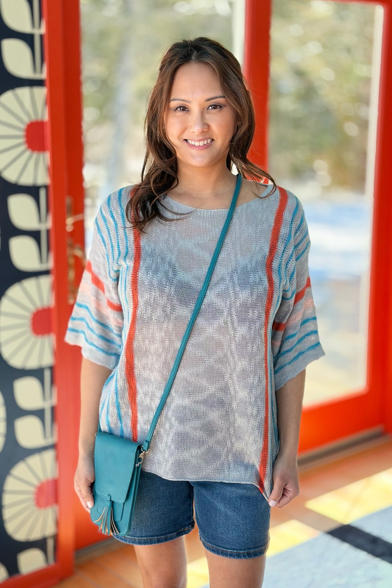 Color-Block Flared Sleeve Sweater - Grey