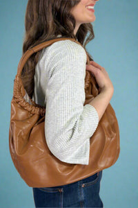 Lena Ruched Round Handle Bag - Taupe