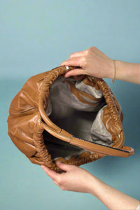 Lena Ruched Round Handle Bag - Taupe