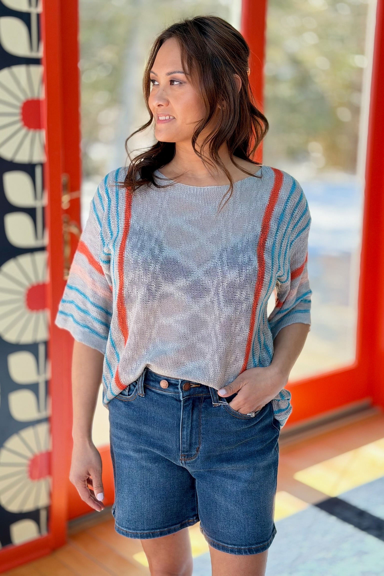 Color-Block Flared Sleeve Sweater - Grey